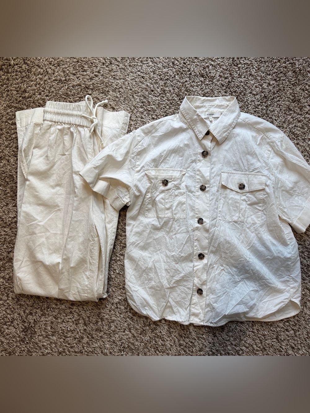 Frame Denim White Two-Piece Linen Blend Set